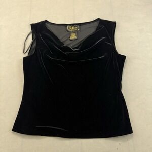 R&K Evening Size 16 Black Velvet Cowl Neck Sleeveless Top